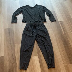 Charcoal Two-Piece Lounge Set - Long Sleeve Top & Jogger Pants